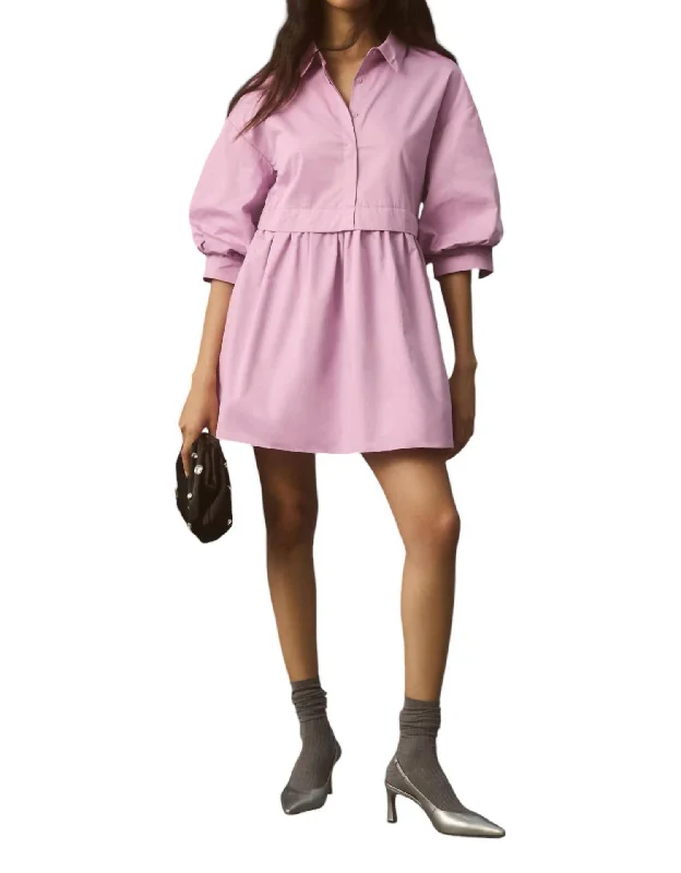 Women's V-Back DressesPuff Sleeve Shirt Dress In Lilac