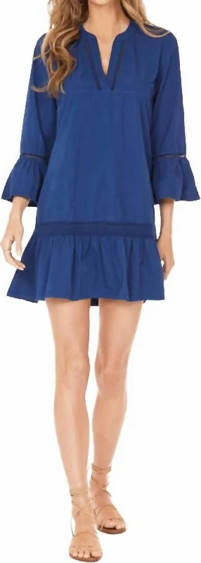 Women's Narrow-Neck DressesRuffle Sleeve Short Dress In Navy