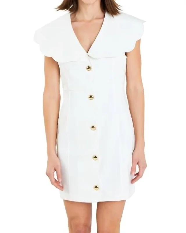 Women's Sweetheart-Back DressesScalloped Structured Dress In White