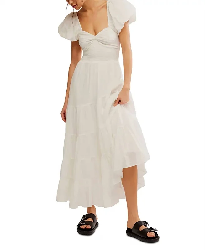 Women's High Collar DressesShort Sleeve Sundrenched Dress In Whisper White