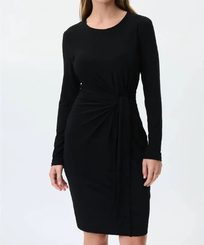 Women's V-Shaped Collar DressesSide Tie Dress In Black