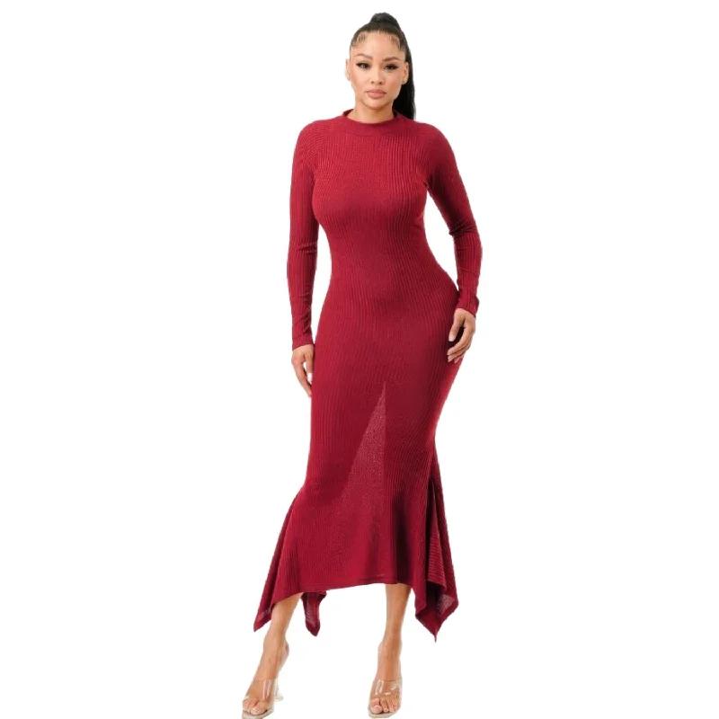 Women's Mandarin-Neck DressesSoft Faux Wool Long Dress