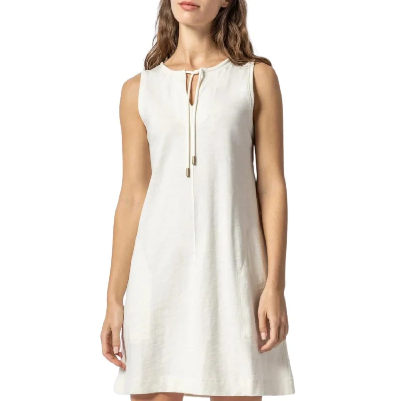 Women's High-Low DressesSplit Neck Sleeveless Dress In Ecru