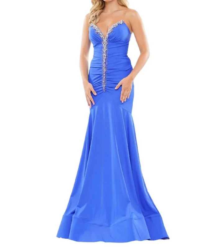 Women's Keyhole-Neck DressesStrapless V-Neckline Floor-Length Dress In Royal