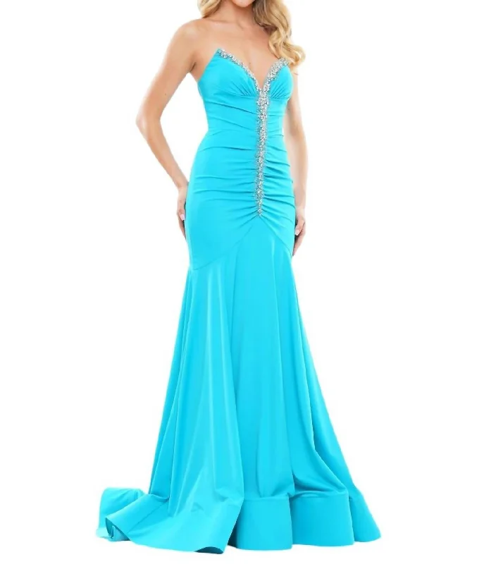 Women's Square-Back DressesStrapless V-Neckline Floor-Length Dress In Teal