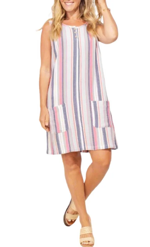 Women's Shawl Collar DressesStripe Beachfront Dress In Watermelon