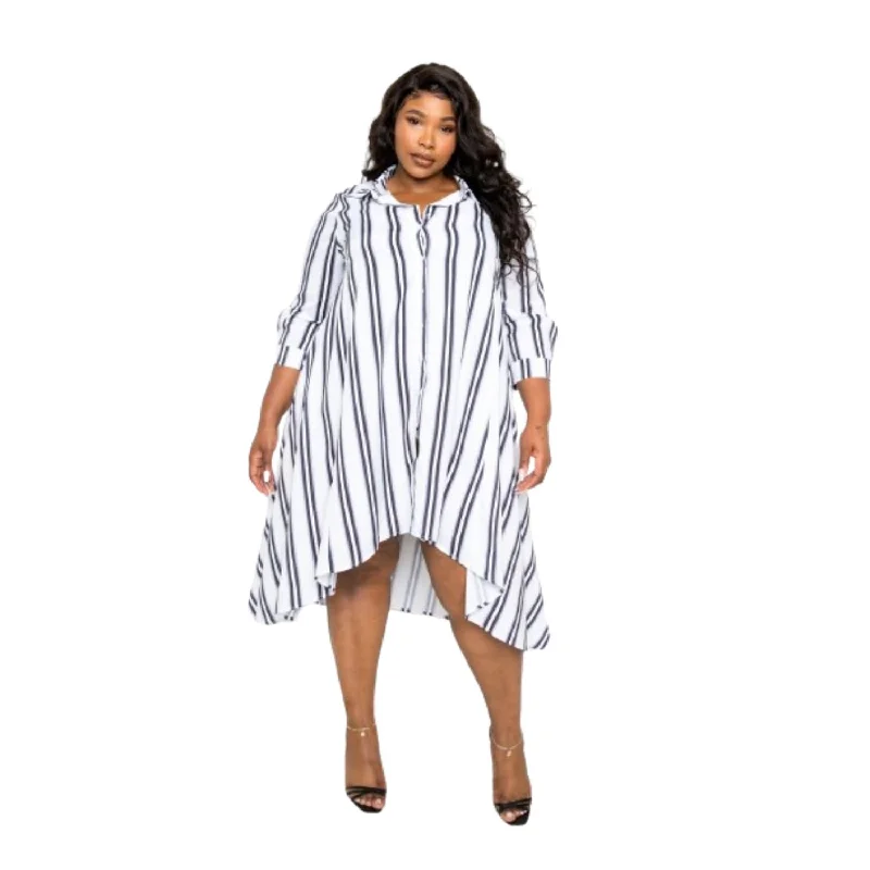 Women's Sweetheart Collar DressesStripe Shirt Dress