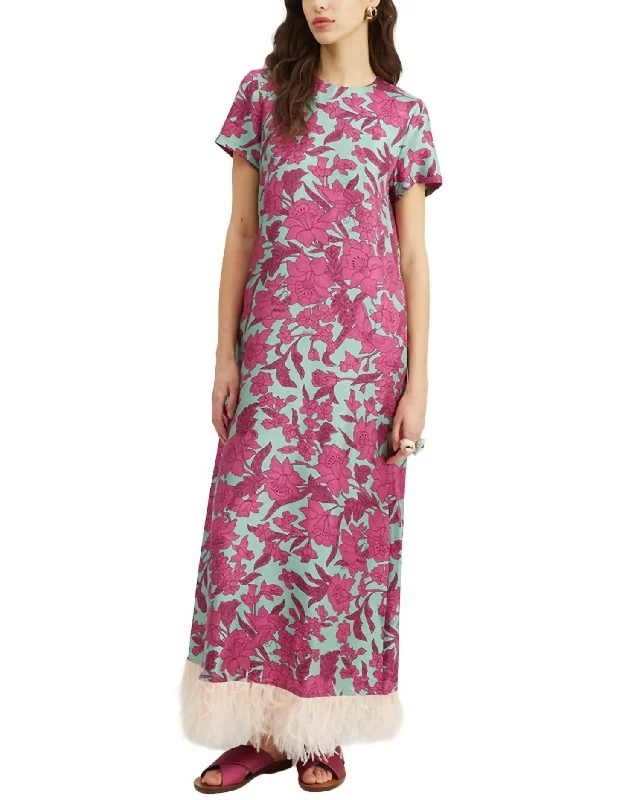 Women's U-Shaped Collar DressesSwing Dress With Feathers In Lilium