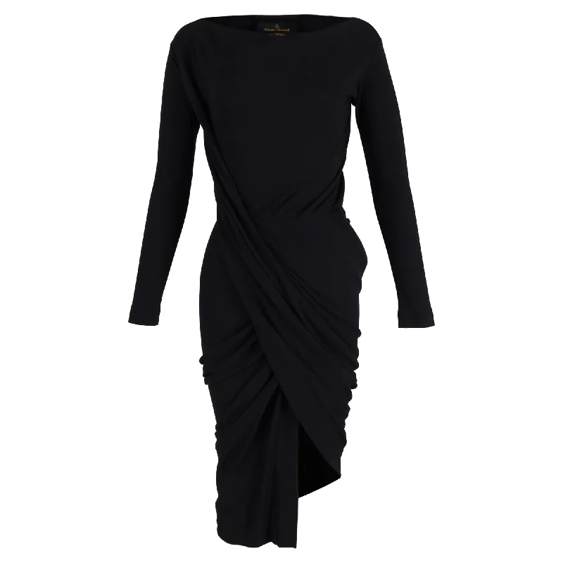 Women's Sweetheart-Back DressesVivienne Westwood Knee-Length Long Sleeve Draped Dress in Black Cotton