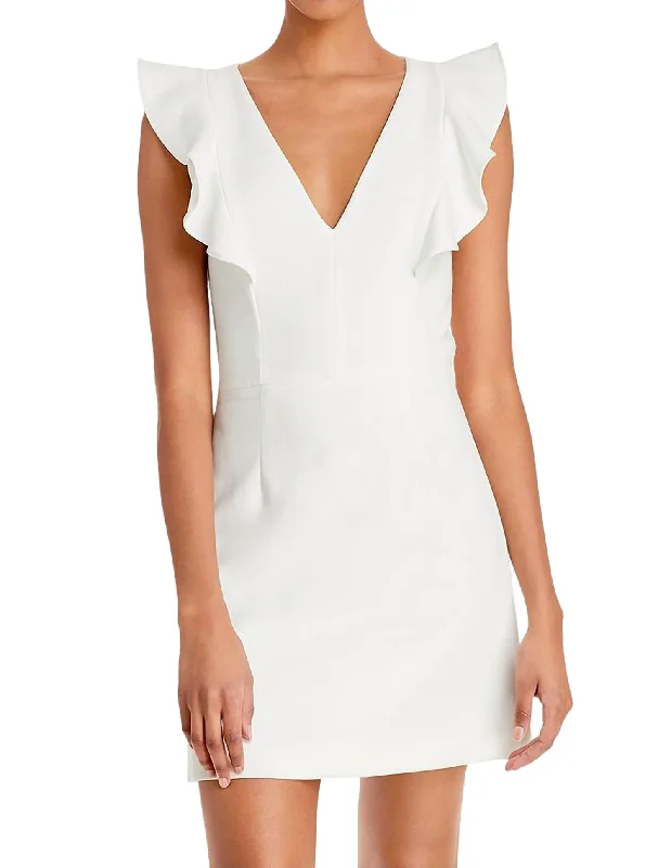 Women's Sleeveless DressesWhisper Ruffle V Neck Dress In White