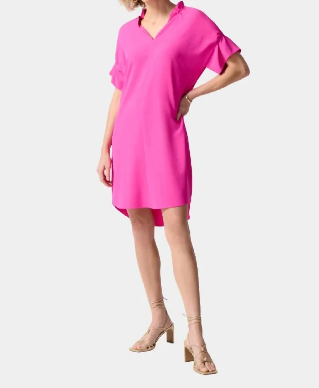 Women's Notched Collar DressesWoven Straight Dress In Ultra Pink