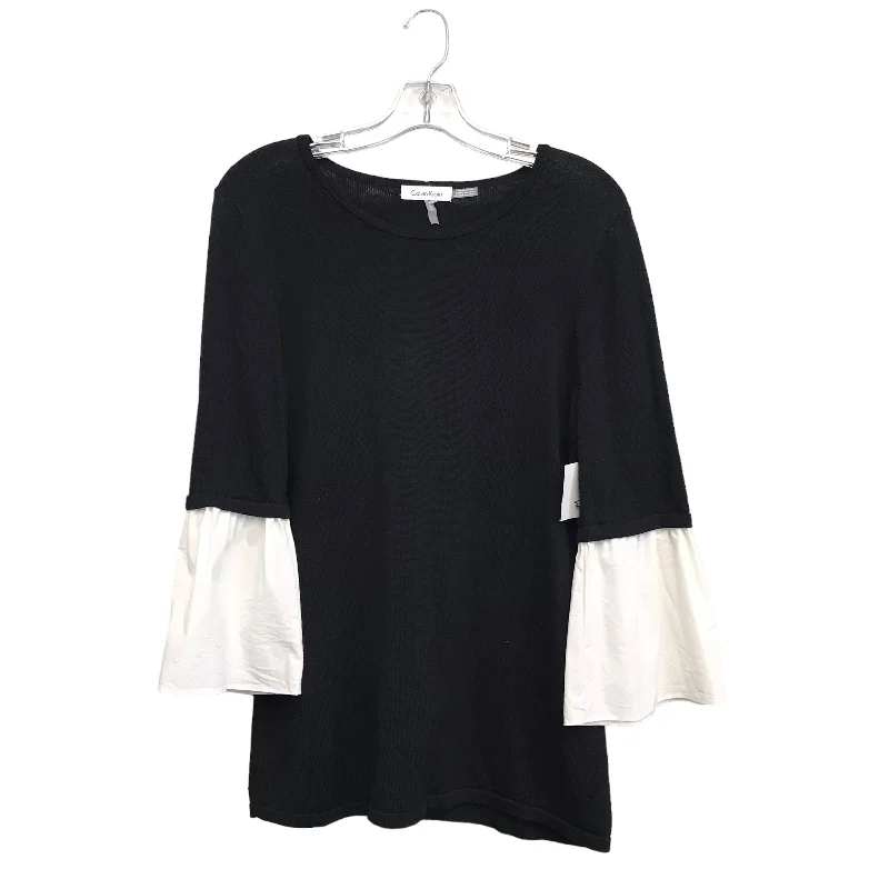 Women's Blouse with Low CollarBLACK & WHITE TOP 3/4 SLEEVE by CALVIN KLEIN Size:M