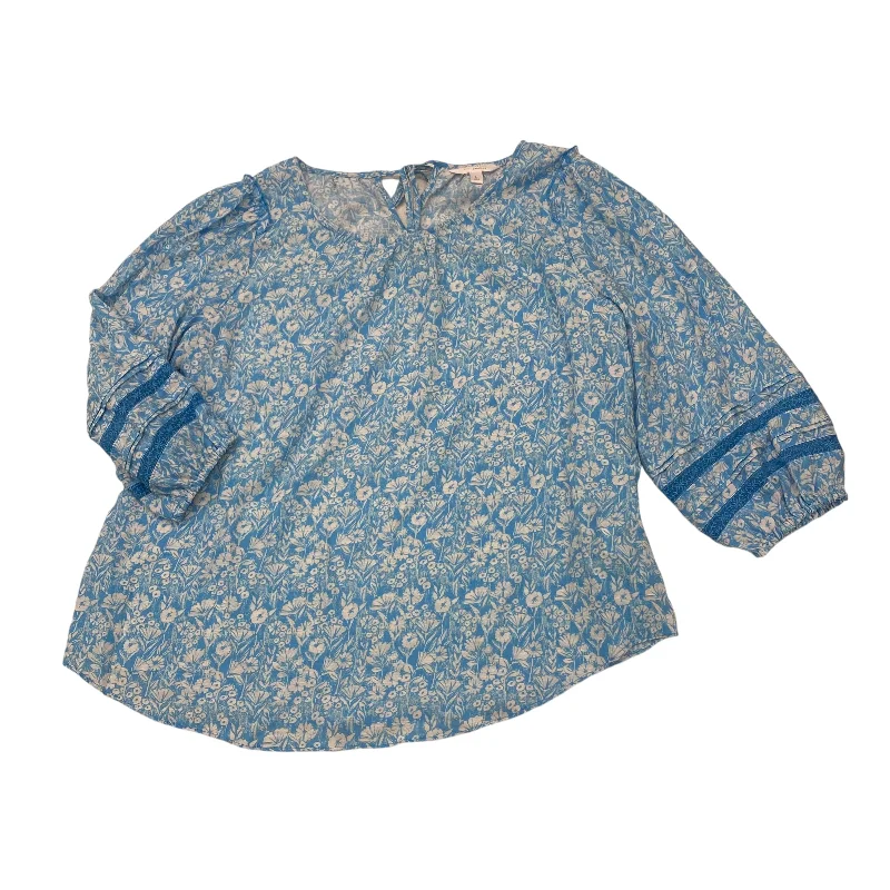 Women's Blouse with V-Shaped CollarBLUE TOP 3/4 SLEEVE by LC LAUREN CONRAD Size:L