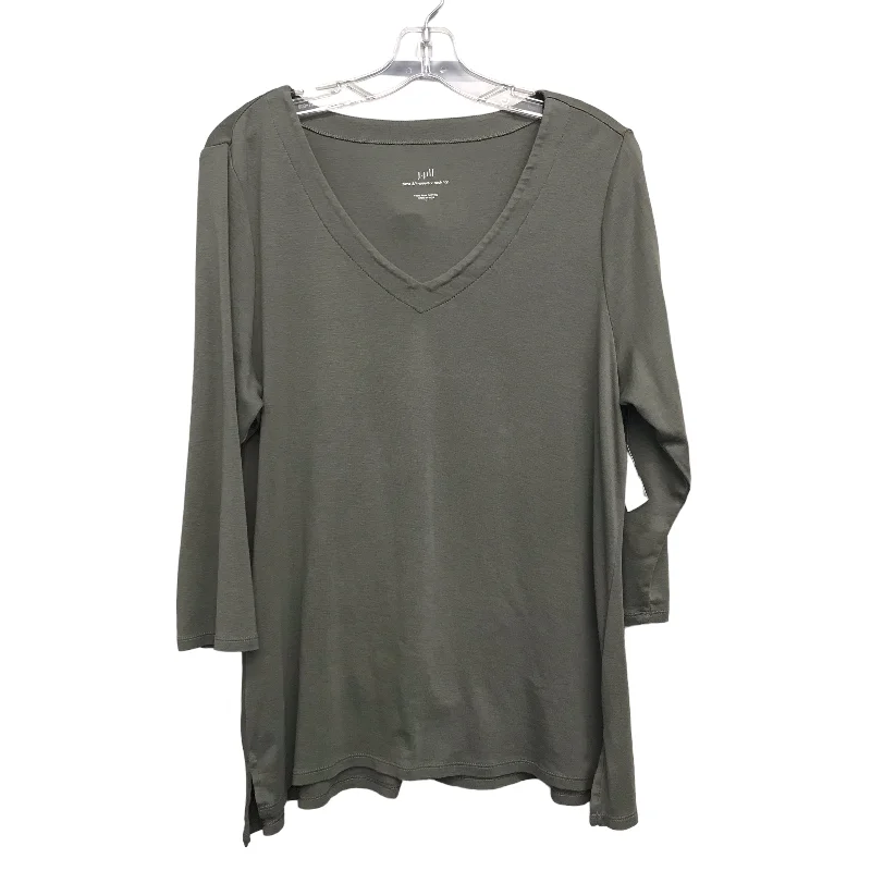 Women's Blouse with High CollarGREEN TOP 3/4 SLEEVE BASIC by J. JILL Size:L