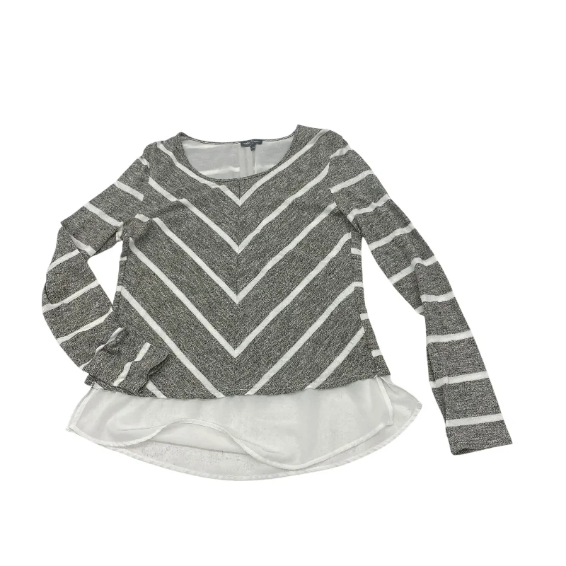 Women's Blouse with Mandarin CollarGREY & WHITE TOP LS by MARKET & SPRUCE Size:L