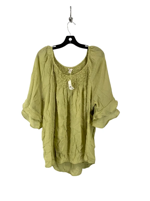 Women's Blouse with Square CollarTop 3/4 Sleeve By Cato In Green, Size: 3x