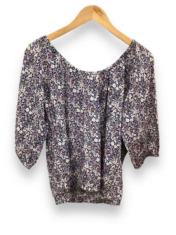 Women's Blouse with LaceTop 3/4 Sleeve By J. Crew In Navy, Size: M