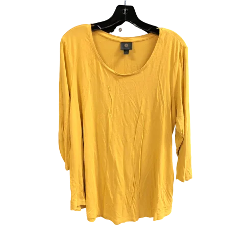 Women's Blouse with HoodTop 3/4 Sleeve By Jm Collections In Yellow, Size: 1x