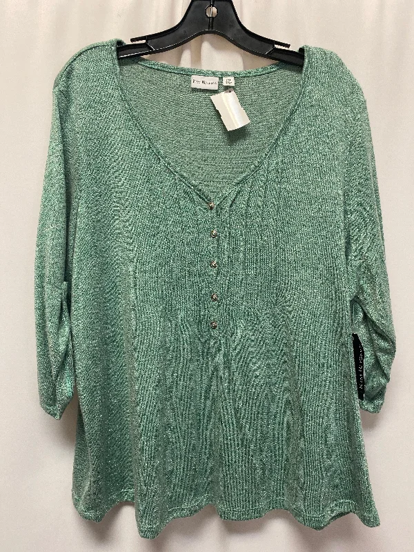 Women's Blouse with Sweetheart CollarTop 3/4 Sleeve By Kim Rogers In Green, Size: Petite   Xl