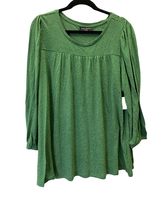 Women's Blouse with V-Shaped CollarTop 3/4 Sleeve By Lane Bryant In Green, Size: 1x