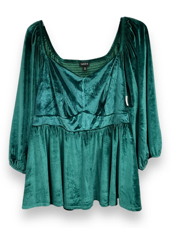 Women's Silk BlouseTop 3/4 Sleeve By Torrid In Green, Size: 2x