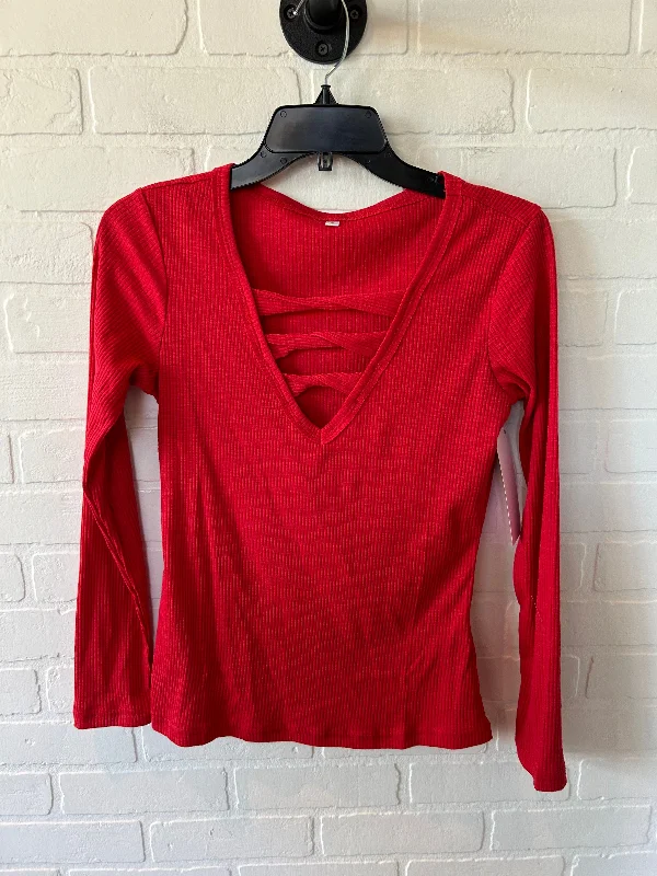 Women's Round-Neck BlouseTop Long Sleeve Basic By Cme In Red, Size: S