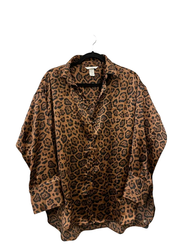 Women's Blouse with Cropped LengthTop Long Sleeve Basic By H&m In Animal Print, Size: Xs