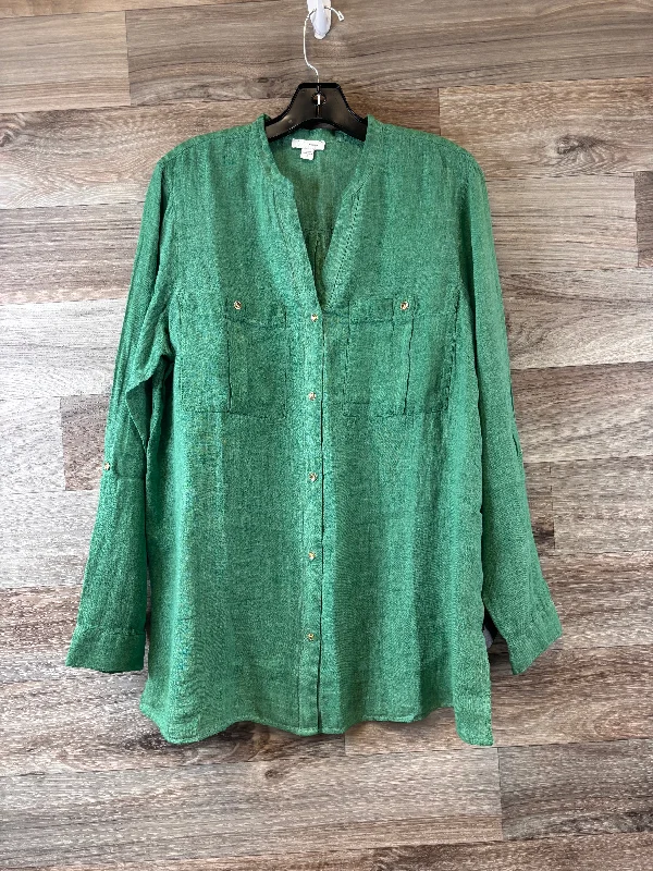 Women's Blouse with Cap SleevesTop Long Sleeve Basic By J. Jill In Green, Size: M