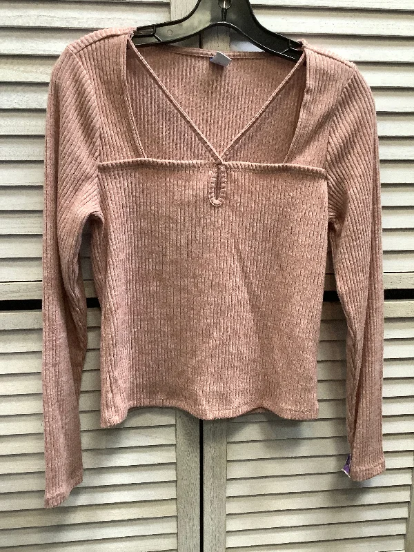 Women's Blouse with FrillsTop Long Sleeve Basic By Old Navy In Pink, Size: M