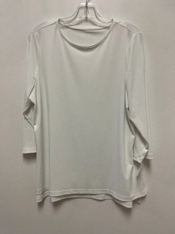 Women's Blouse with Low CollarTop Long Sleeve Basic By Susan Graver In White, Size: L