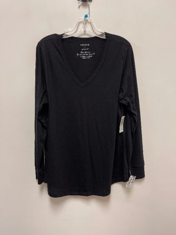 Women's Blouse with BeltTop Long Sleeve Basic By Torrid In Black, Size: 1x