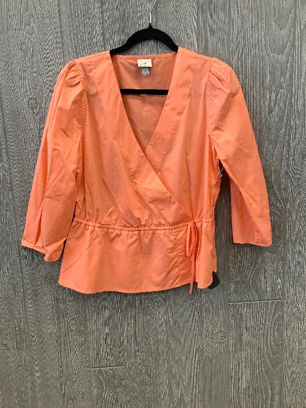 Women's Blouse with Narrow CollarTop Long Sleeve By A New Day In Orange, Size: M