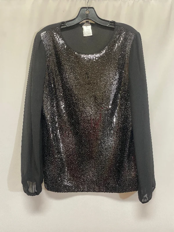 Women's Blouse with Gathered SleevesTop Long Sleeve By Alex Marie In Black, Size: M