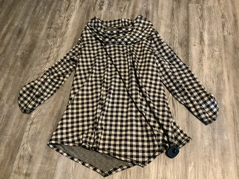 Women's Blouse with SmockingTop Long Sleeve By Ali Miles In Checkered Pattern, Size: Xl