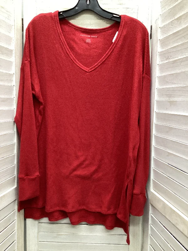 Women's Blouse for WeddingTop Long Sleeve By American Eagle In Red, Size: M