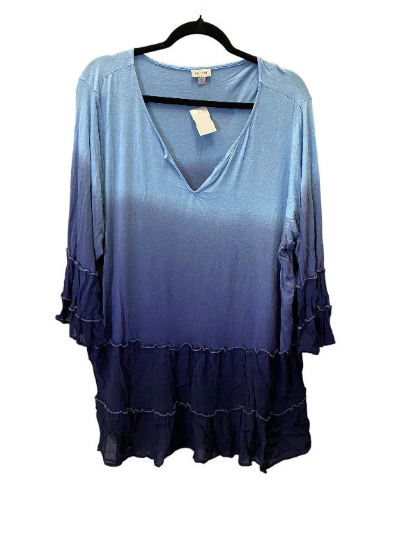 Women's Blouse with EmbroideryTop Long Sleeve By Avenue In Blue, Size: 3x