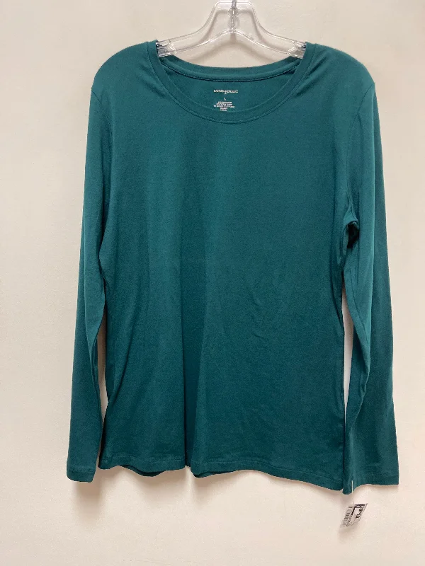 Women's Blouse with Keyhole CollarTop Long Sleeve By Banana Republic In Green, Size: L