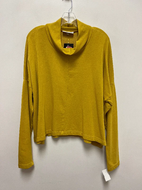 Women's Blouse with Mandarin CollarTop Long Sleeve By Bryn Walker In Yellow, Size: M