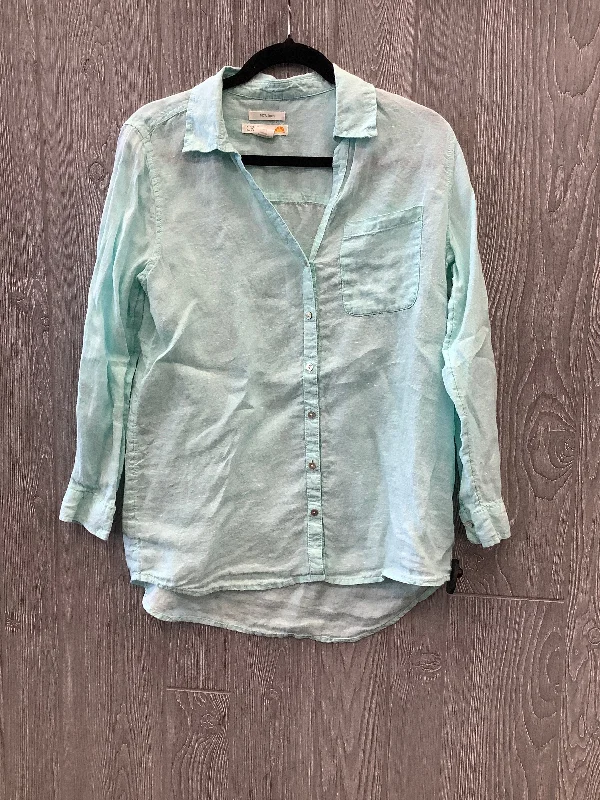 Women's Blouse with Mandarin CollarTop Long Sleeve By C And C In Green, Size: S