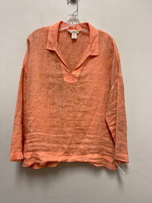 Women's Blouse with Shawl CollarTop Long Sleeve By C And C In Orange, Size: L