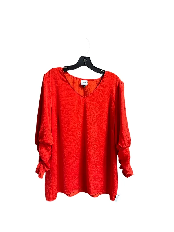 Women's Blouse with Sweetheart CollarTop Long Sleeve By Cabi In Red, Size: L