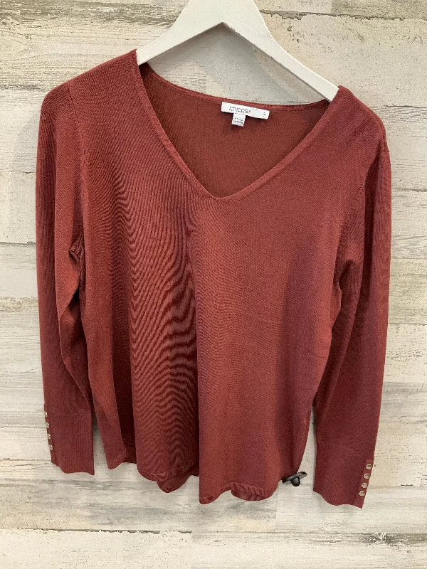 Women's Blouse with Peter Pan CollarTop Long Sleeve By Chicos In Brown, Size: M