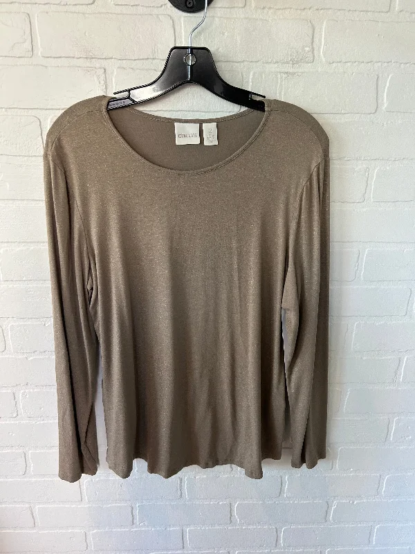 Women's Blouse with Shirt CollarTop Long Sleeve By Chicos In Gold, Size: L