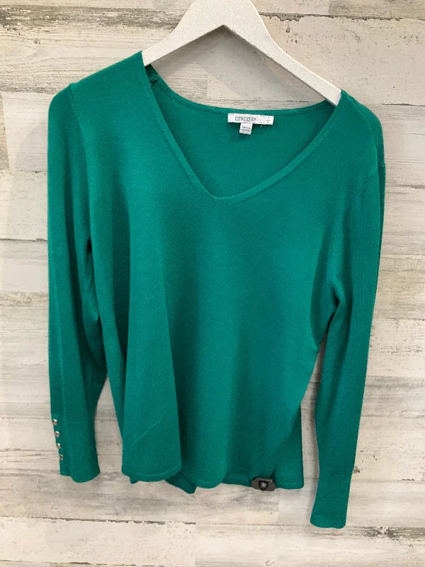 Women's Blouse with Lapel CollarTop Long Sleeve By Chicos In Green, Size: M