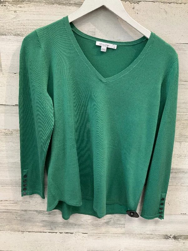 Women's Blouse with Notched CollarTop Long Sleeve By Chicos In Green, Size: M