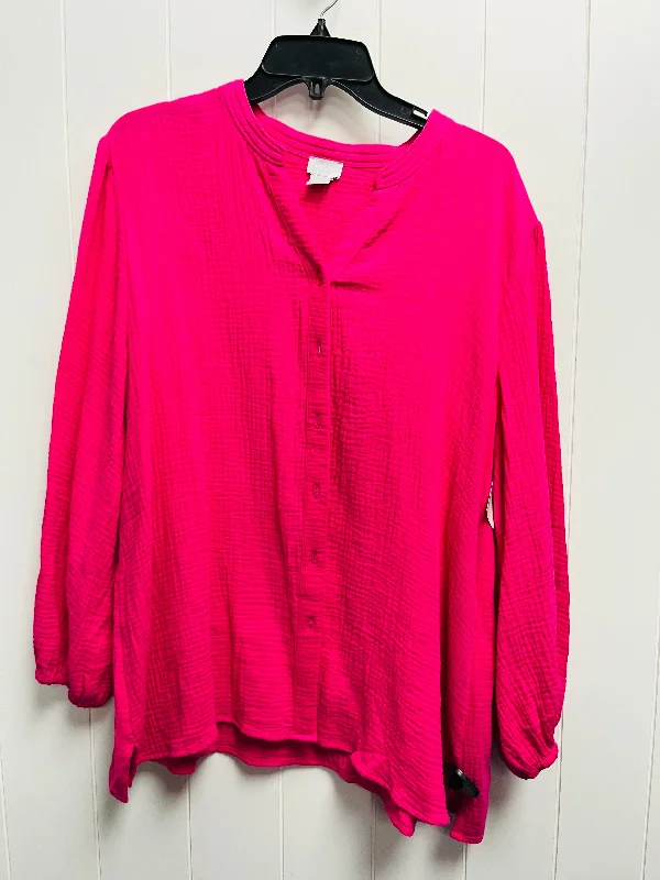 Women's Blouse with Shirt CollarTop Long Sleeve By Chicos In Pink, Size: Xl