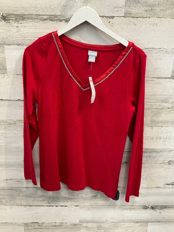 Women's Blouse with Collarless DesignTop Long Sleeve By Chicos In Red, Size: M