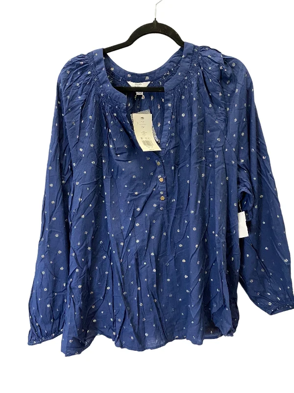 Women's Blouse with Shawl CollarTop Long Sleeve By Crown And Ivy In Navy, Size: 3x