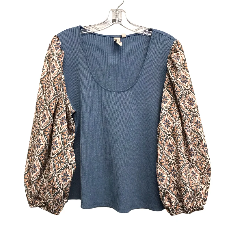 Women's Blouse with SequinsTop Long Sleeve By Dolan Left Coast In Blue & Tan, Size: 1x