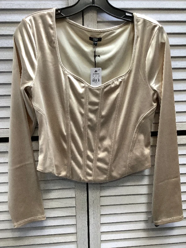 Women's Blouse with BeadsTop Long Sleeve By Express In Gold, Size: L